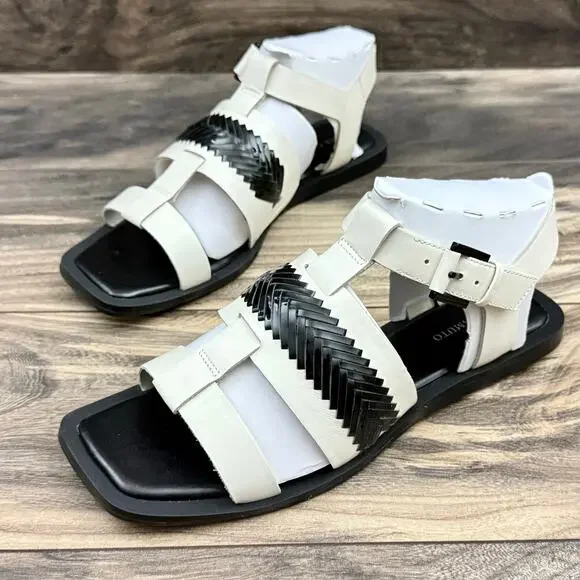 NIB Vince Camuto 9M Bachelen Leather Square Toe Gladiator Sandal Coconut Cream - Picture 5 of 12